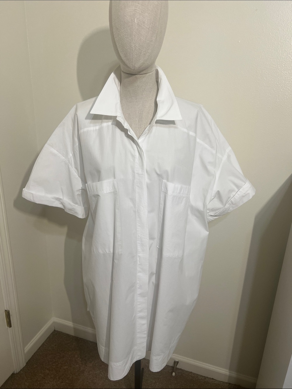 Zara White Short-Sleeve Mini Shirt Dress